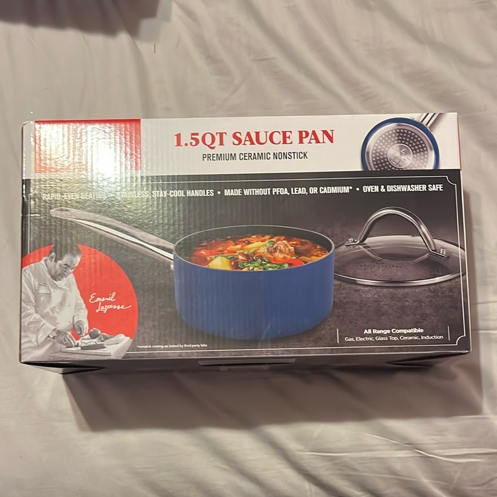 NWT Blue Ceramic Nonstick Sauce Pan by Emeril Lagasse
